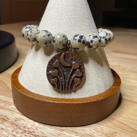 Dalmatian Jasper Beads (10 mm) with Copper Moon/Hearts Charm - Picture 2 of 12